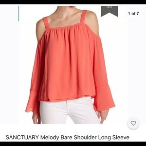 Sanctuary coral bare shoulder top size S. NWT